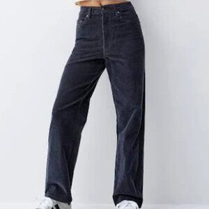 Modea Collection Womens Black Corduroy Pants Straight Leg High Rise EU 38 Small